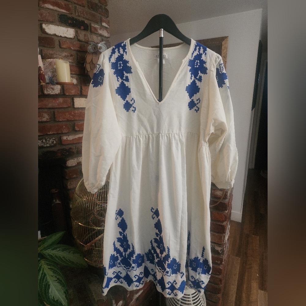 Anthropologie Velvet by Graham & Spencer Embroidered Boho Peasant Dress